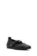 Women's Black Buckled Leather Ballet Flat | Derimod