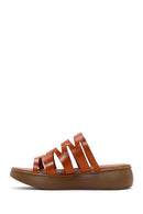 Women's Orange Leather Thick Soled Comfort Slippers | Derimod