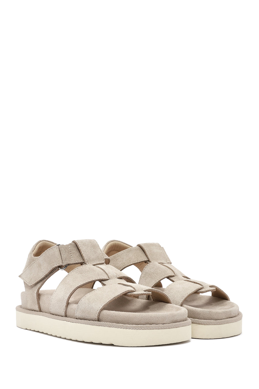Women's Cream Thick Soled Suede Leather Sandals