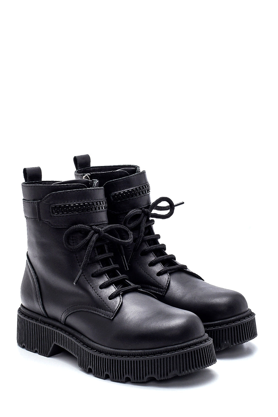 Women's Black Leather Zippered Boots
