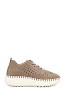 Woman Mink Lace-Up Thick-Soled Patterned Suede Comfort Shoes | Derimod