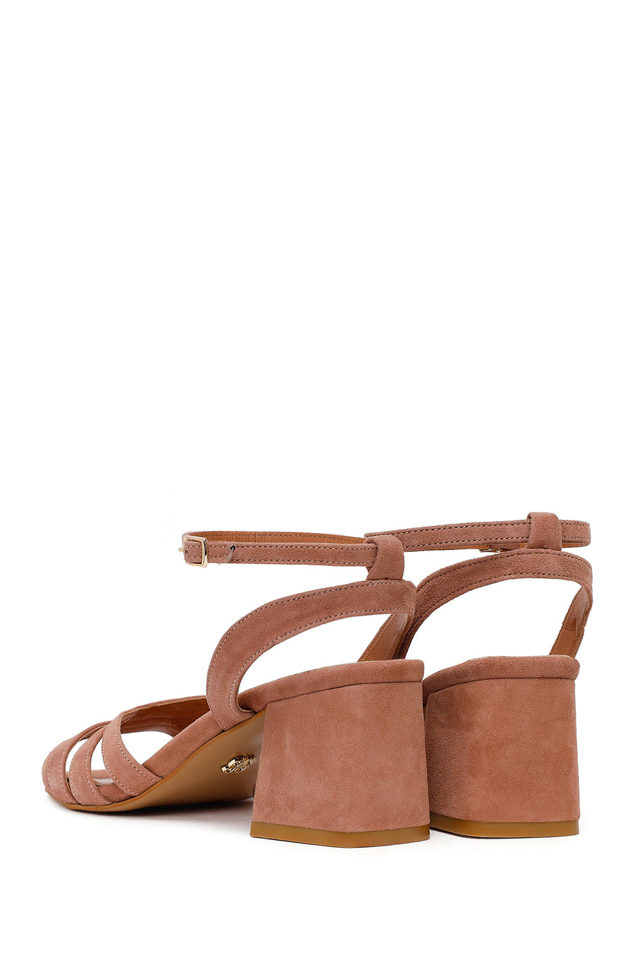 Woman Mink Ankle-Buckle Chunky-Heel Suede Leather Sandals