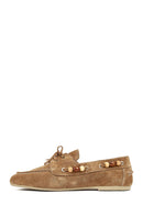 Women's Tan Suede Leather Loafer with Accessory Details | Derimod
