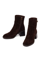 Woman Brown Zip Closure Chunky Heeled Suede Boots | Derimod