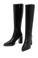 Woman Black Zip Closure Chunky Heeled Leather Boots | Derimod