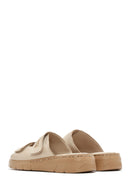 Women's Beige Double-Strap Leather Comfort Slippers | Derimod