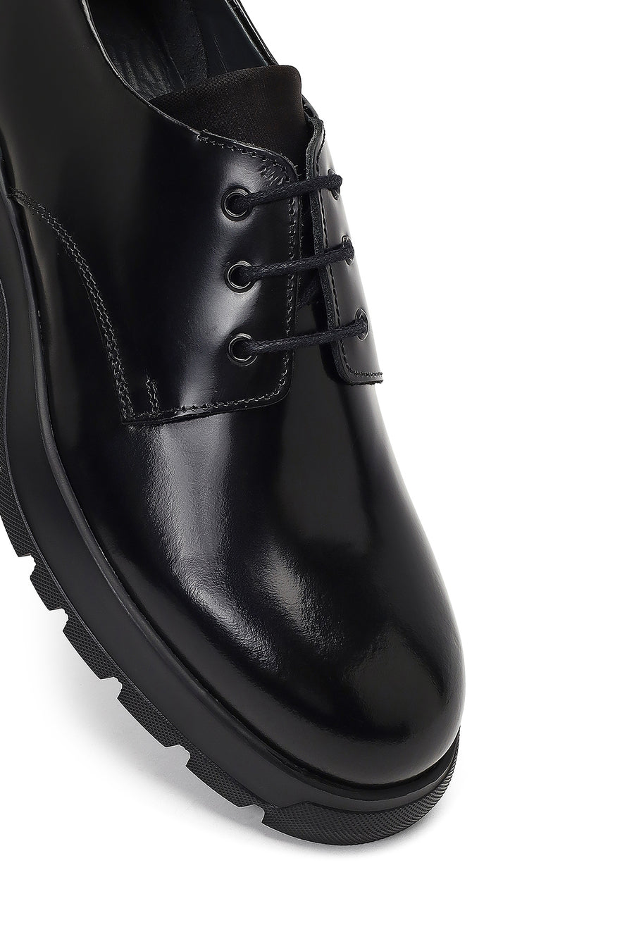 Men's Black Lace-Up Thick-Soled Leather Casual Shoe