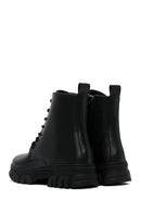 Women's Black Lace-Up Zipper Detailed Combat Boots | Derimod