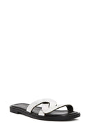 Women's Grey Metallic Leather Slippers | Derimod