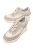 Woman Beige Lace-Up Wedge-Heel Suede Leather Sneaker | Derimod