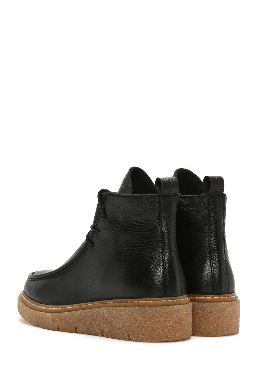 Women's Black Thick Sole Lace Up Leather Boots