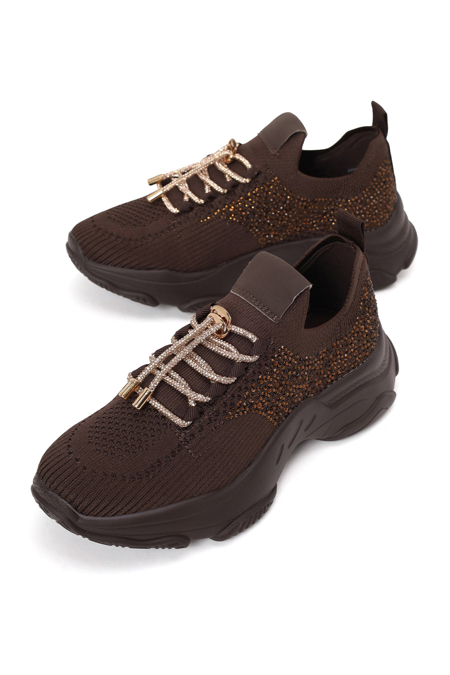 Derimod Zero Woman Brown Lace-Up Fabric Sneaker with Stone Details