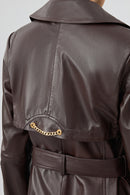 Jenny -X Women's Brown Belt Detailed Leather Trench Coat | Derimod
