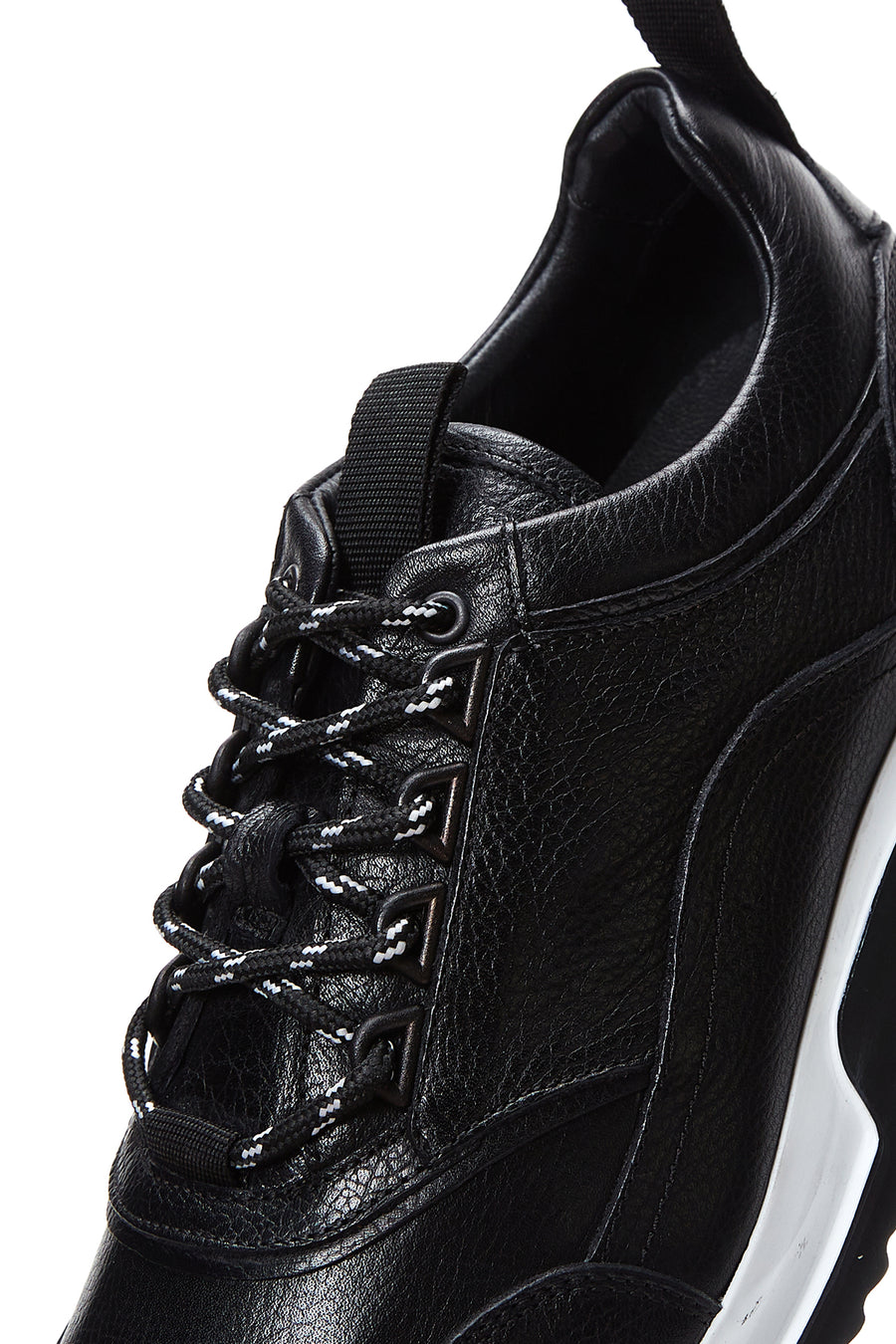 Men's Black Leather Thick Soled Sneaker