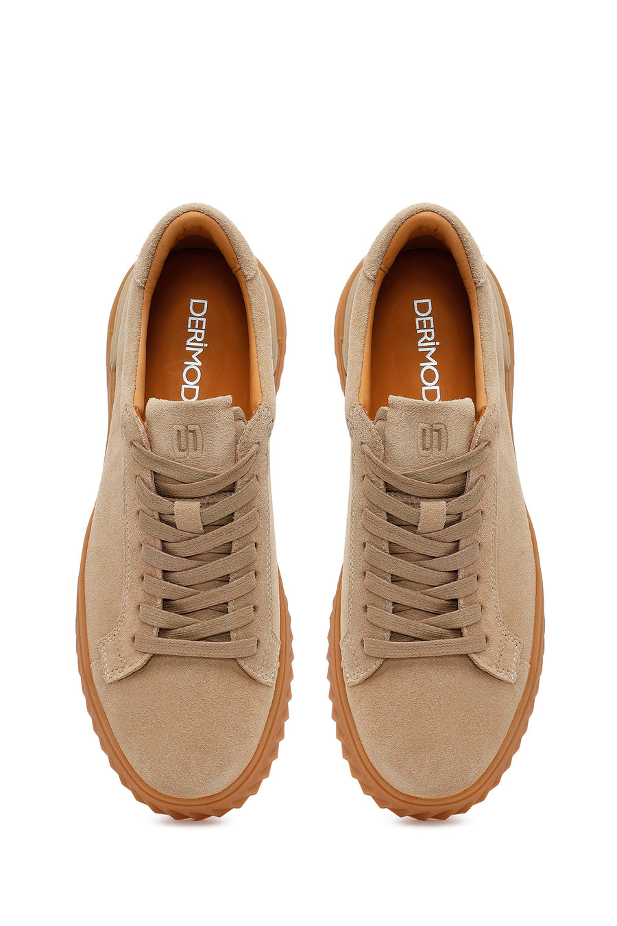 Erkek Bej Bağcıklı Süet Deri Casual Sneaker