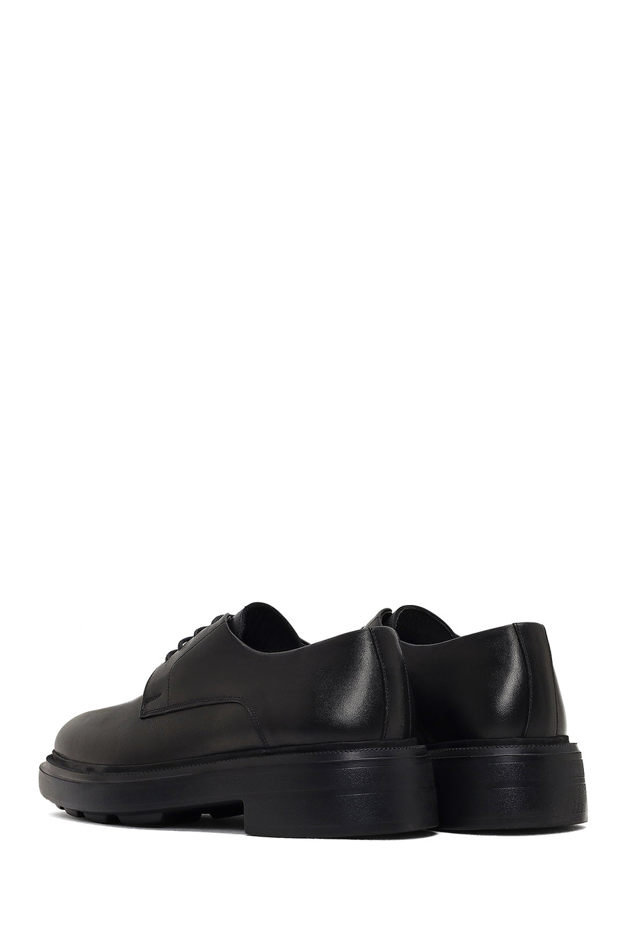 Men's Black Lace-Up Thick-Soled Leather Casual Shoe