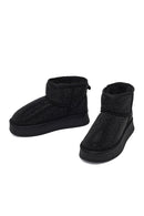 Woman Black Thick-Soled Embellished Leather Teddy Boots | Derimod