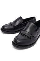Woman Black Leather Masculine Loafer | Derimod