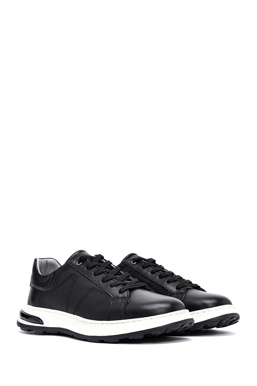 Men's Black Lace-up Thick-Sole Leather Sneaker