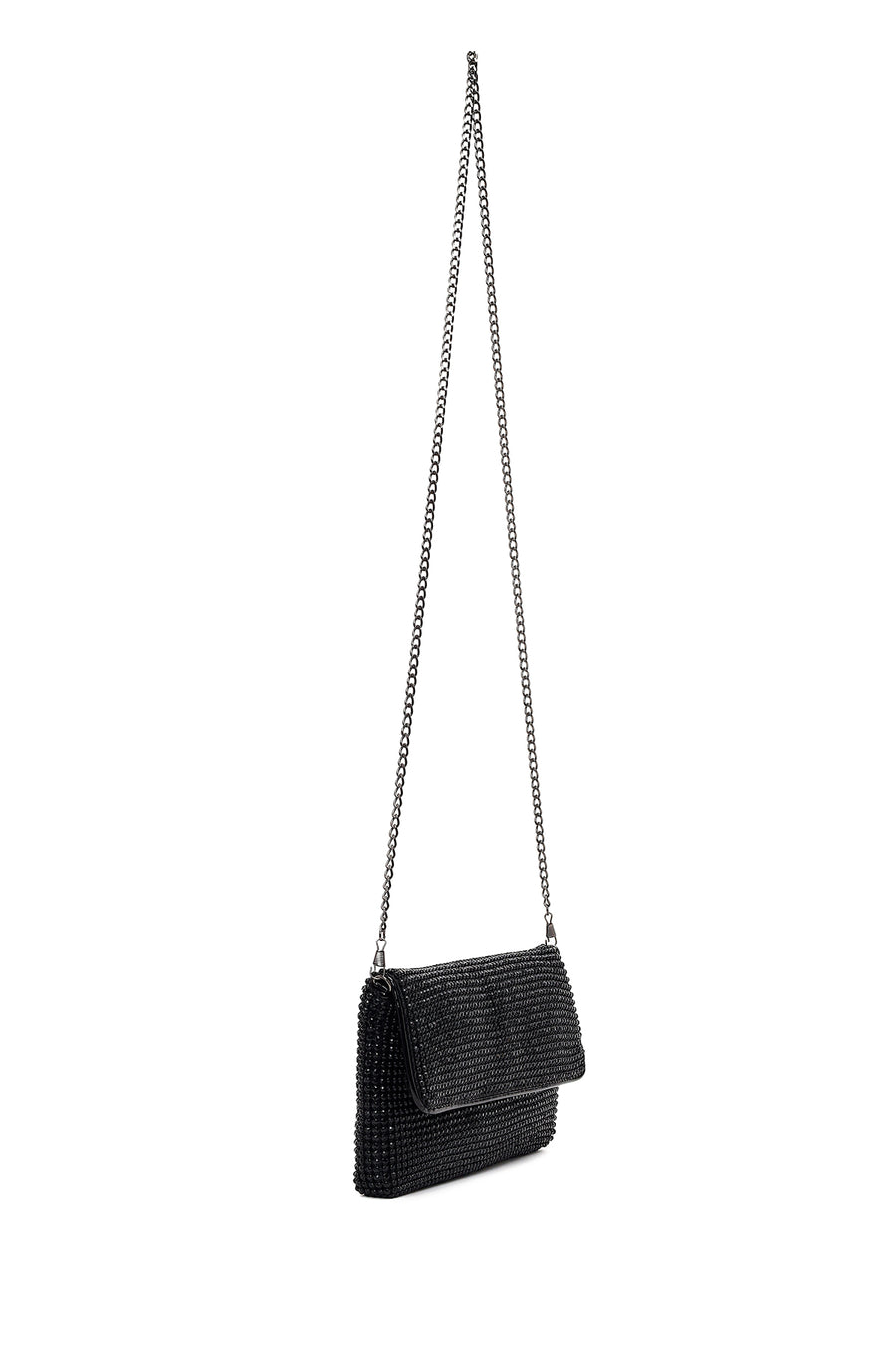 Woman Black Chain-Strap Embellished Evening Mini Clutch Bag