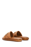 Women's Tan Leather Comfort Slippers | Derimod