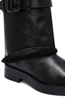 Women's Black Buckled Biker Leather Boot | Derimod