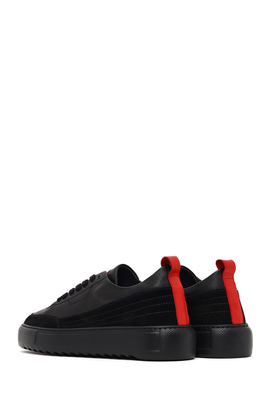Men's Black Lace-Up Thick-Soled Leather Sneaker