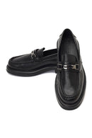 Men's Black Buckled Thick-Soled Leather Loafer | Derimod