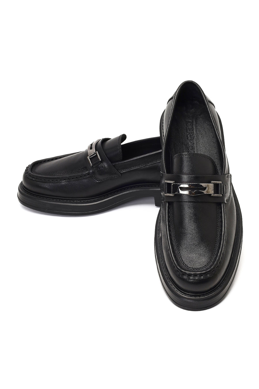 Men's Black Buckled Thick-Soled Leather Loafer