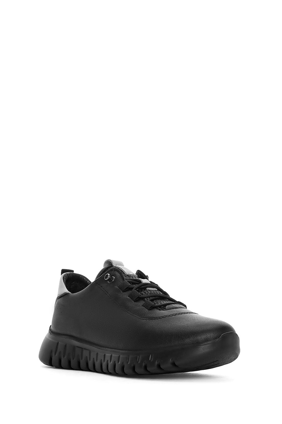 Women's Black Lace-Up Leather Sneaker