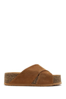 Women's Brown Thick Soled Suede Leather Slippers | Derimod