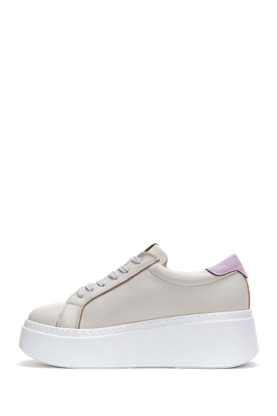 Women's Beige Leather Thick Soled Sneaker