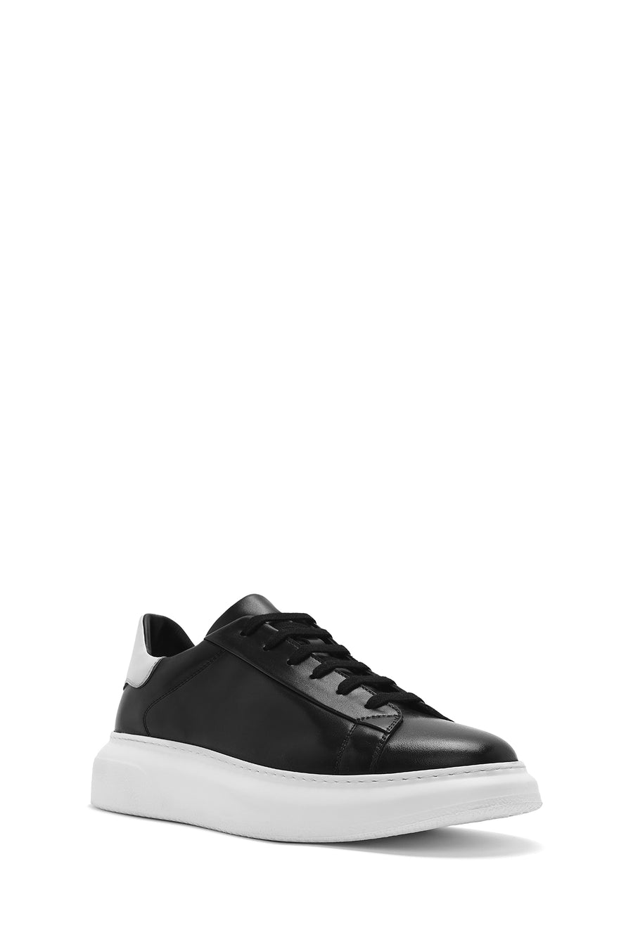 Men's Black Lace-up Thick-Sole Leather Sneaker
