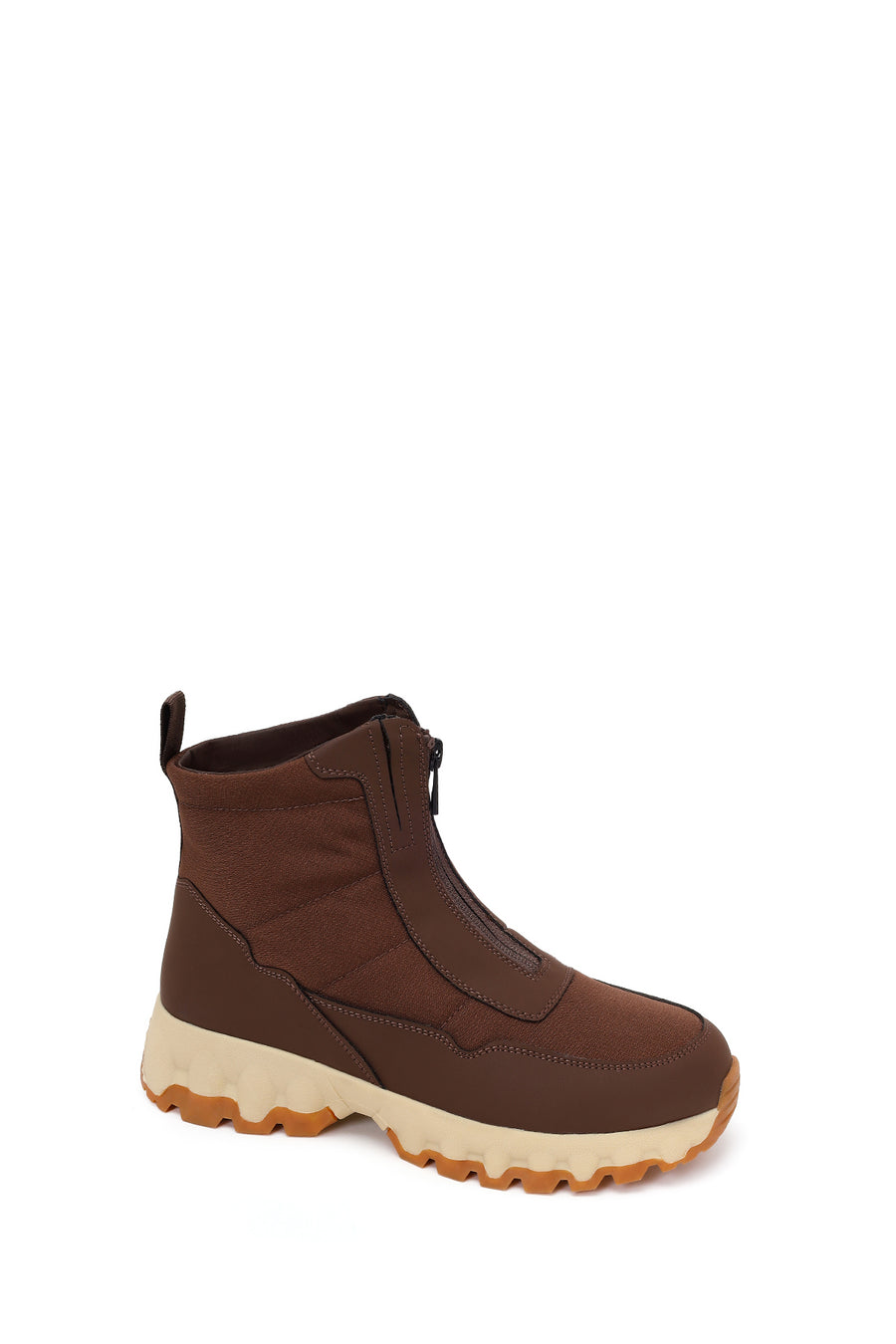 Woman Brown Zip Closure Thick-Soled Fabric Boots