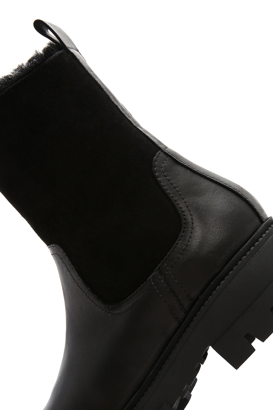 Women's Black Leather Chelsea Boots with Fur Inside