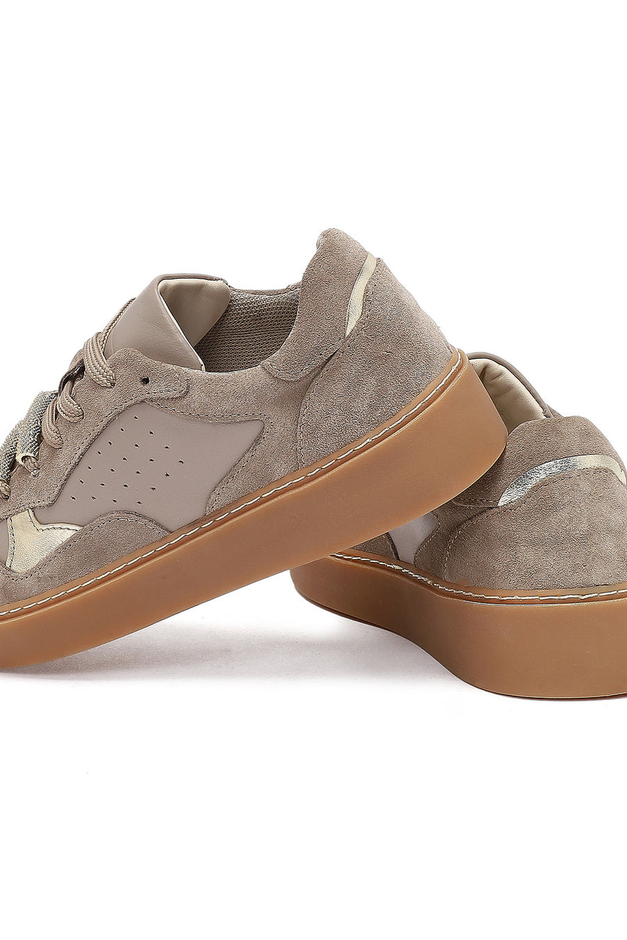 Women's Taupe Lace-Up Leather Sneaker