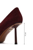 Women Burgundy Thin Heeled Suede Leather Stiletto | Derimod