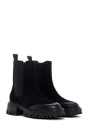 Women's Black Thick Sole Suede Leather Chelsea Boots | Derimod
