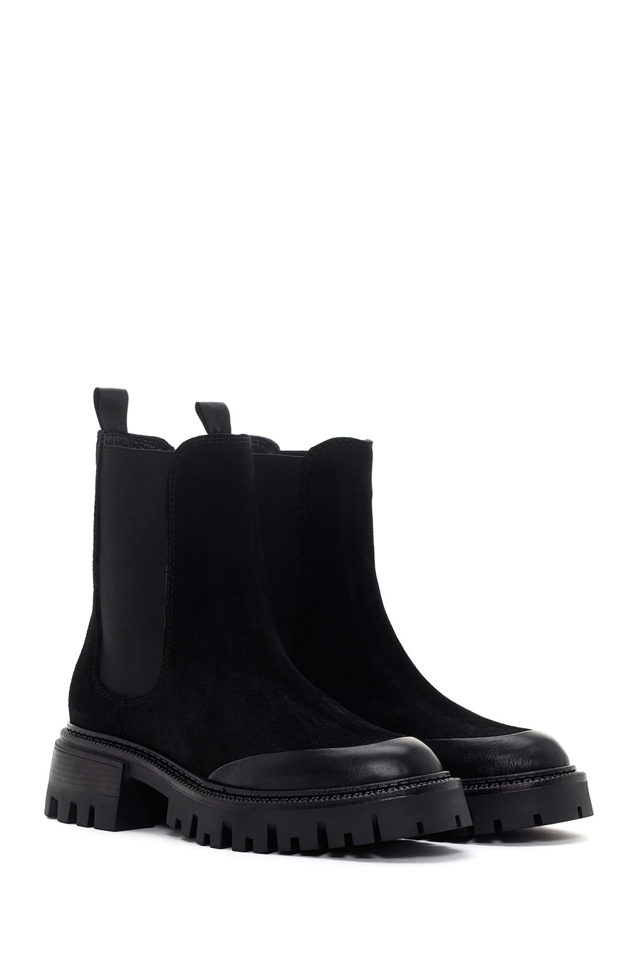 Women's Black Thick Sole Suede Leather Chelsea Boots