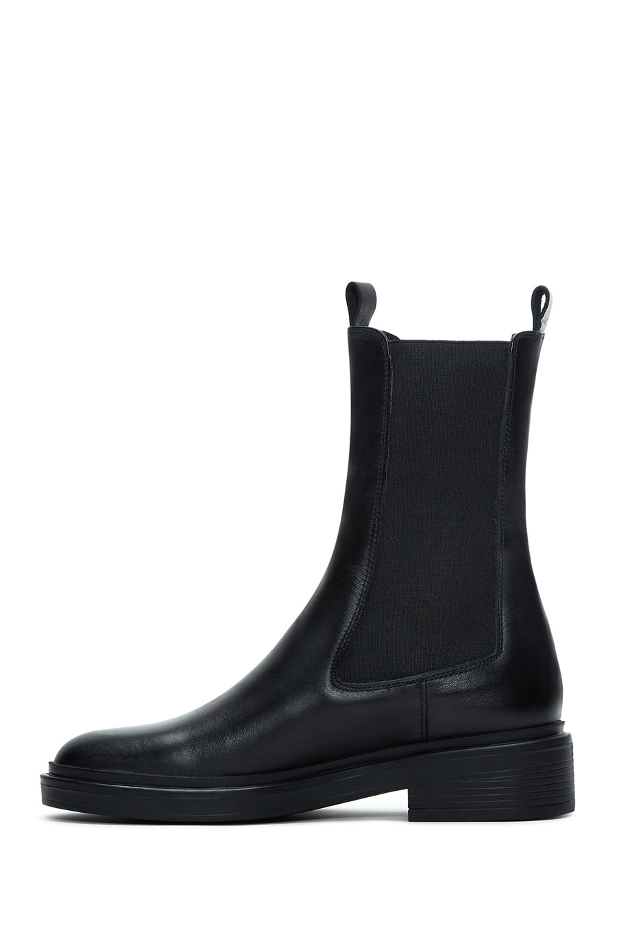 Women's Black Leather Flat Chelsea Boots