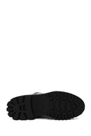 Woman Black Zip Closure Patterned Thick-Soled Leather Boots | Derimod