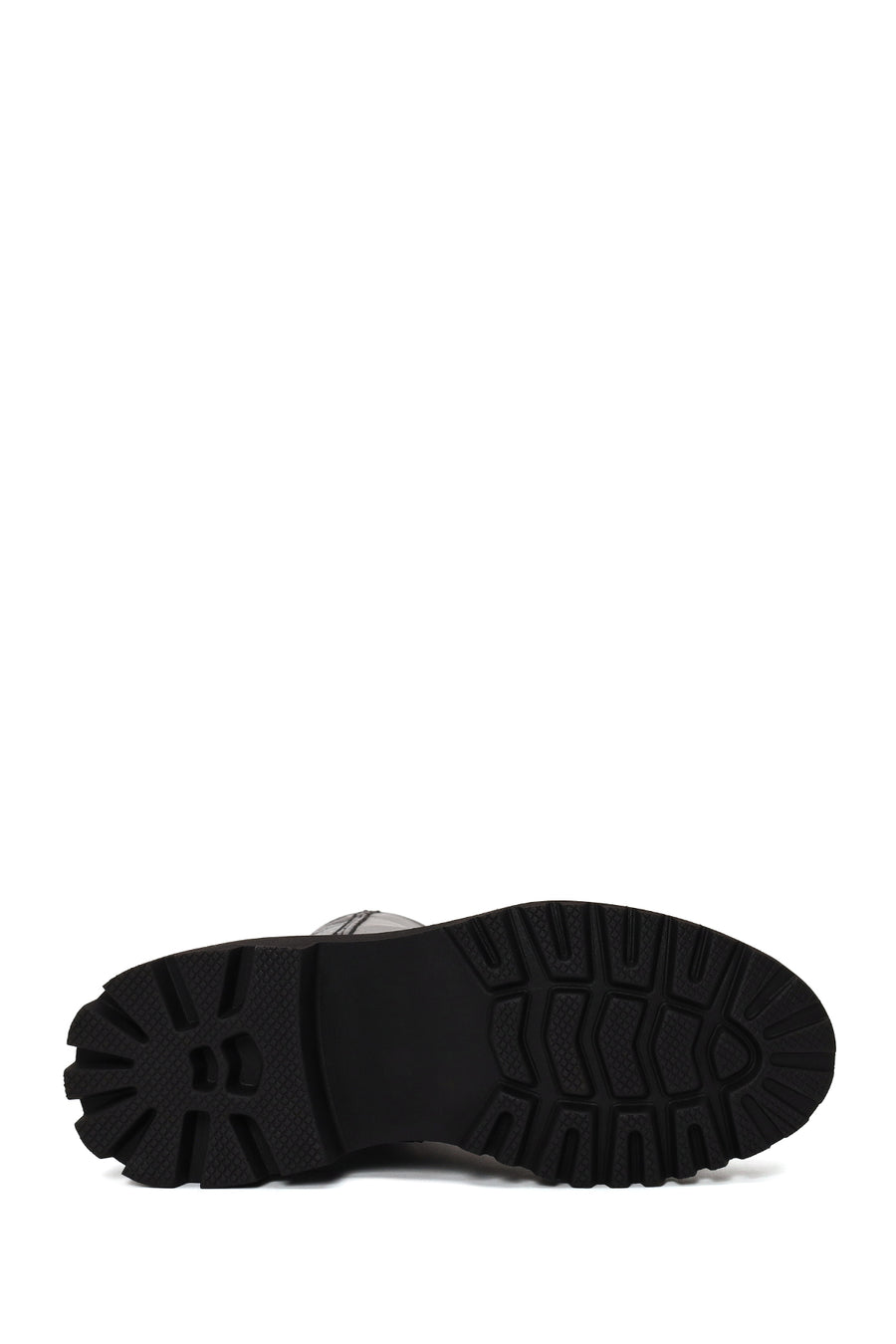 Woman Black Zip Closure Patterned Thick-Soled Leather Boots
