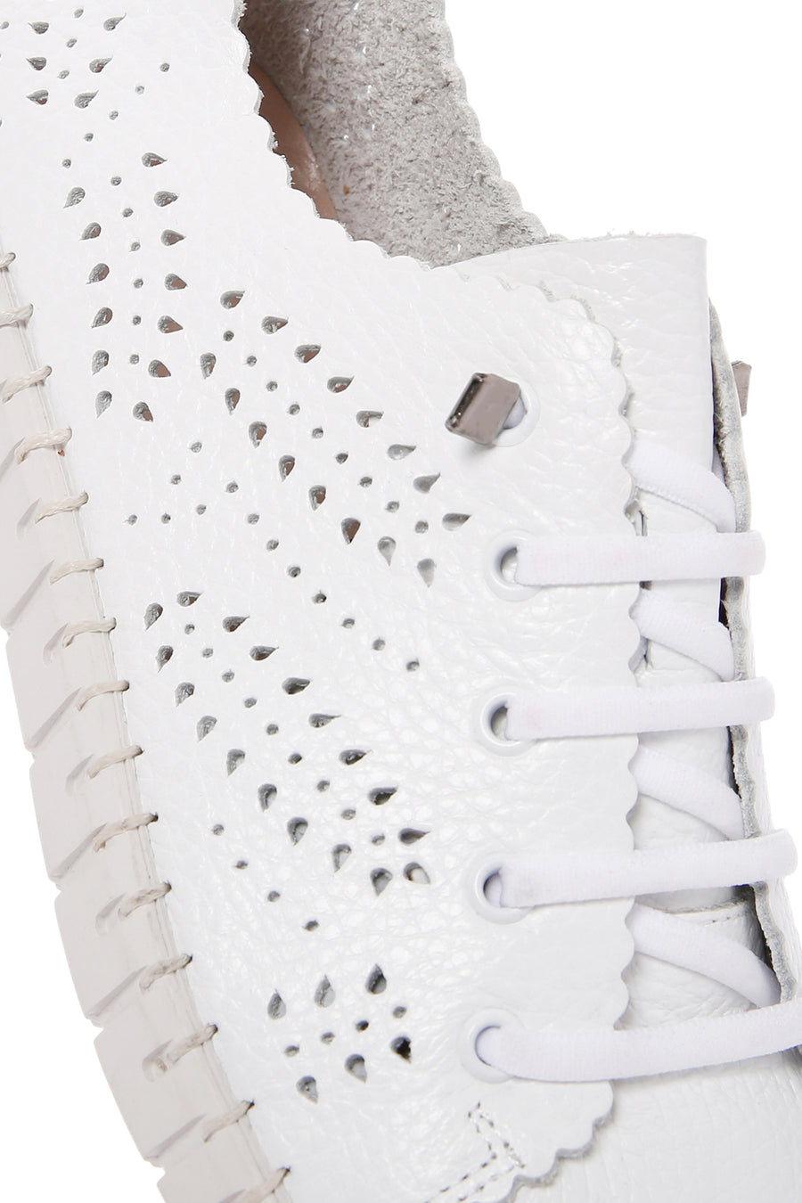Woman White Lace-Up Patterned Leather Comfort Shoes