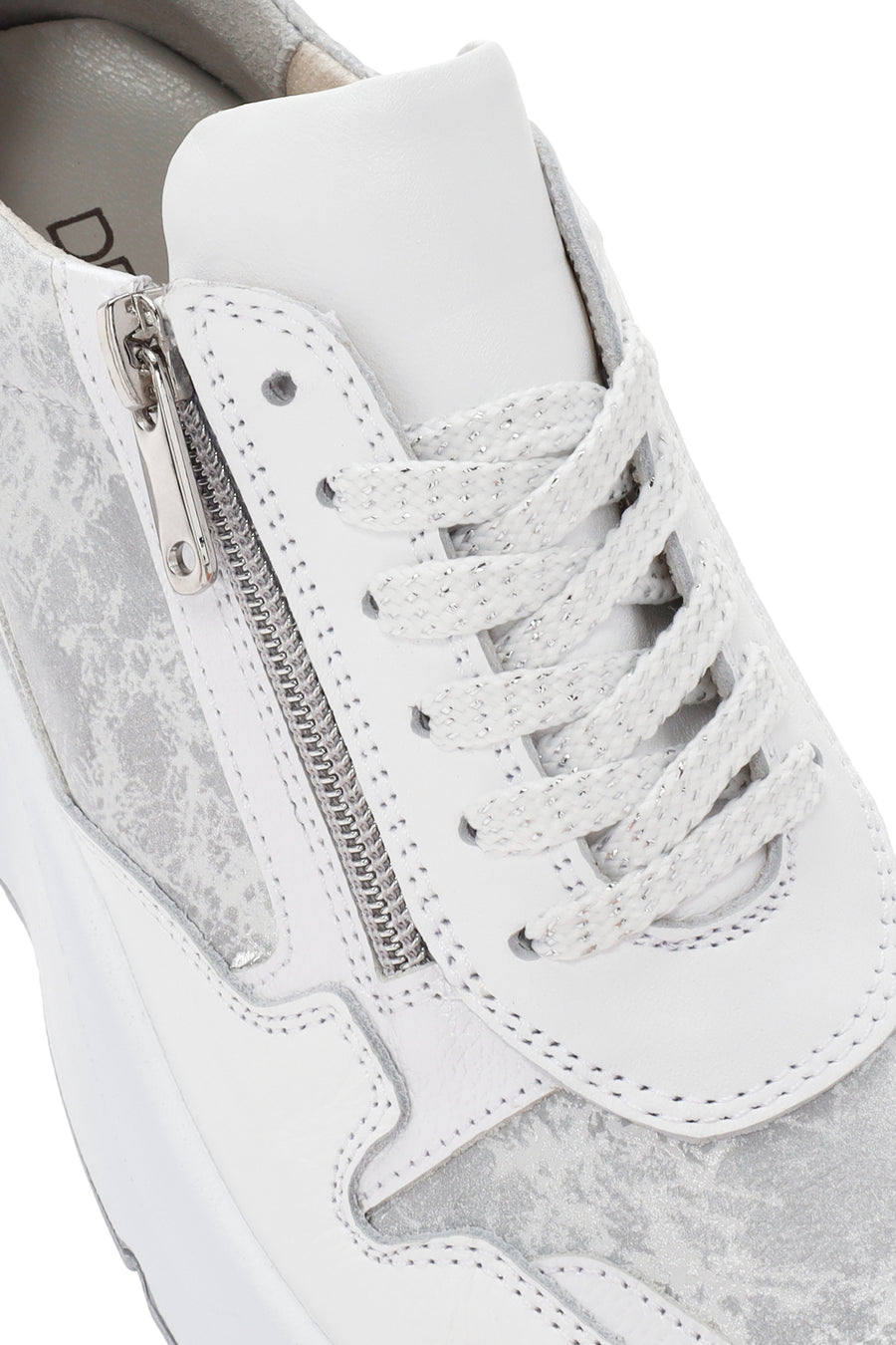 Women's White Wedge Heeled Lace-up Leather Sneaker