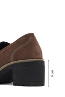 Women's Mink Thick Heeled Suede Leather Masculine Loafer | Derimod