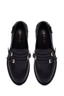 Woman Black Buckled Leather Masculine Loafer | Derimod
