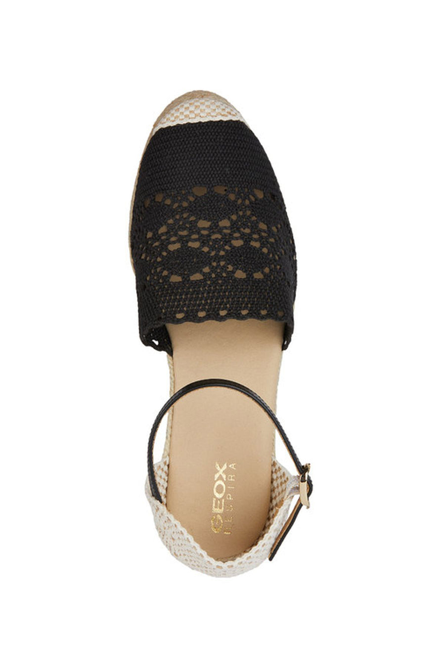 Geox Women's Black Gelsa Knit Wedge Heels Leather Espadrilles