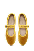 Woman Yellow Buckled Fabric Mary Jane Ballerine flats | Derimod