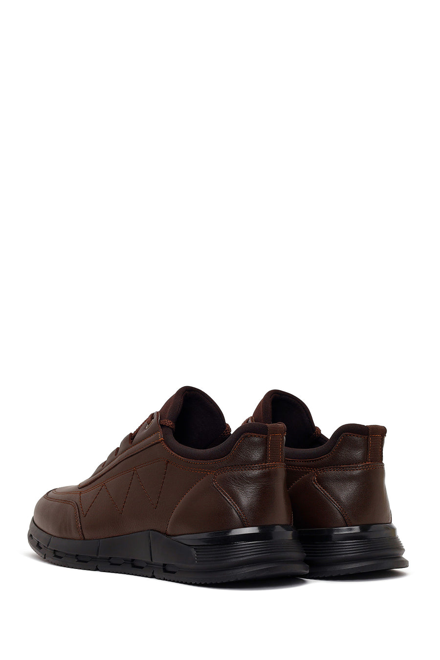 Erkek Kahverengi Bağcıklı Deri Casual Sneaker