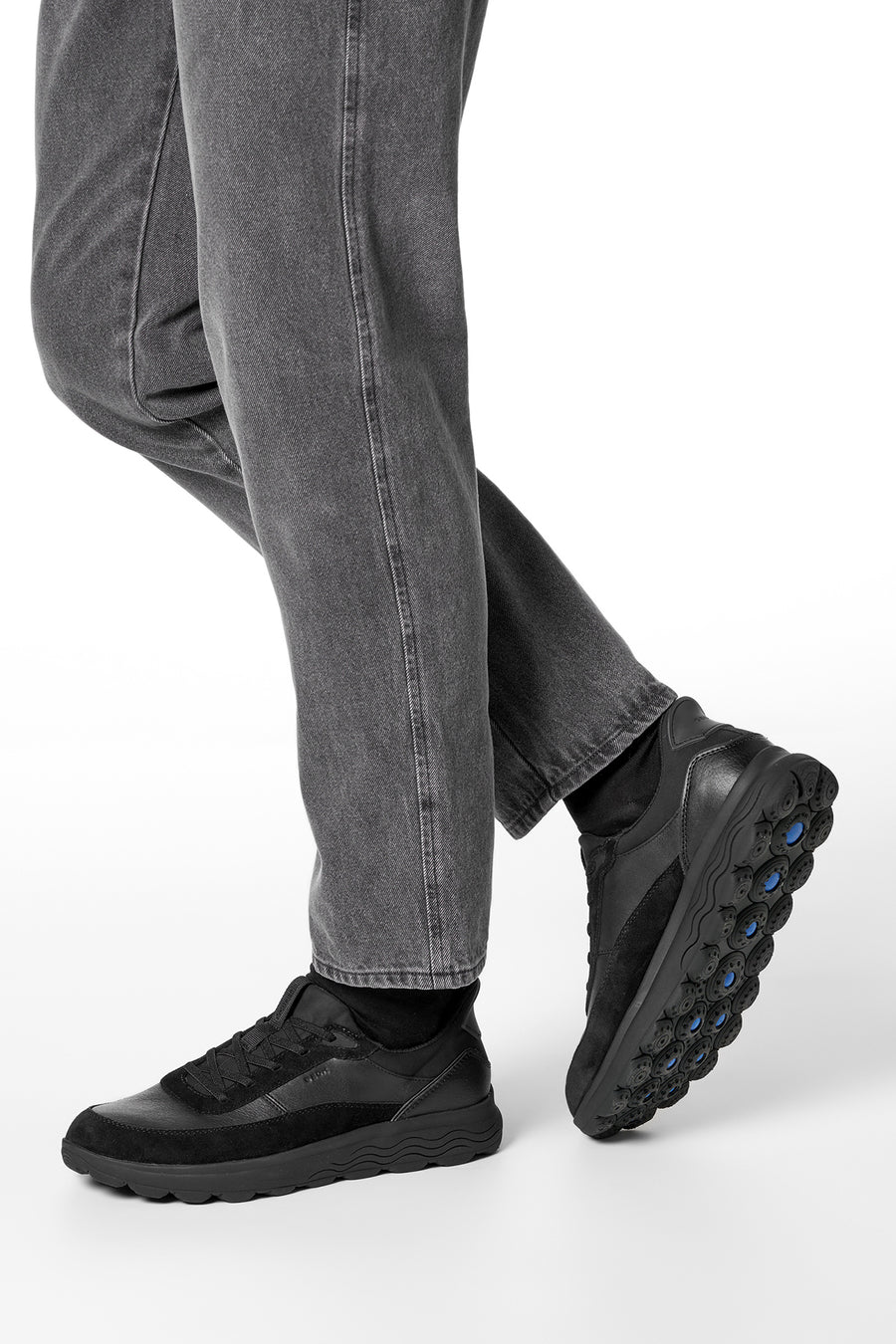Geox Men Black U Spherica Plus A - Nappa+Suede Lace-Up Thick-Soled Suede Sneaker
